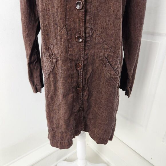 Flax Top Womens M Brown Linen Tunic Lagenlook Artsy Boho Neutral Modest Loose - Picture 3 of 13